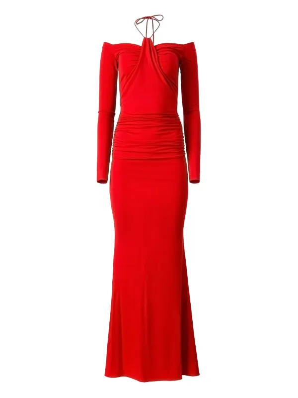 strapless open back dress Honeymoon Crossover Halterneck Maxi Dress Wine– Selfie Leslie