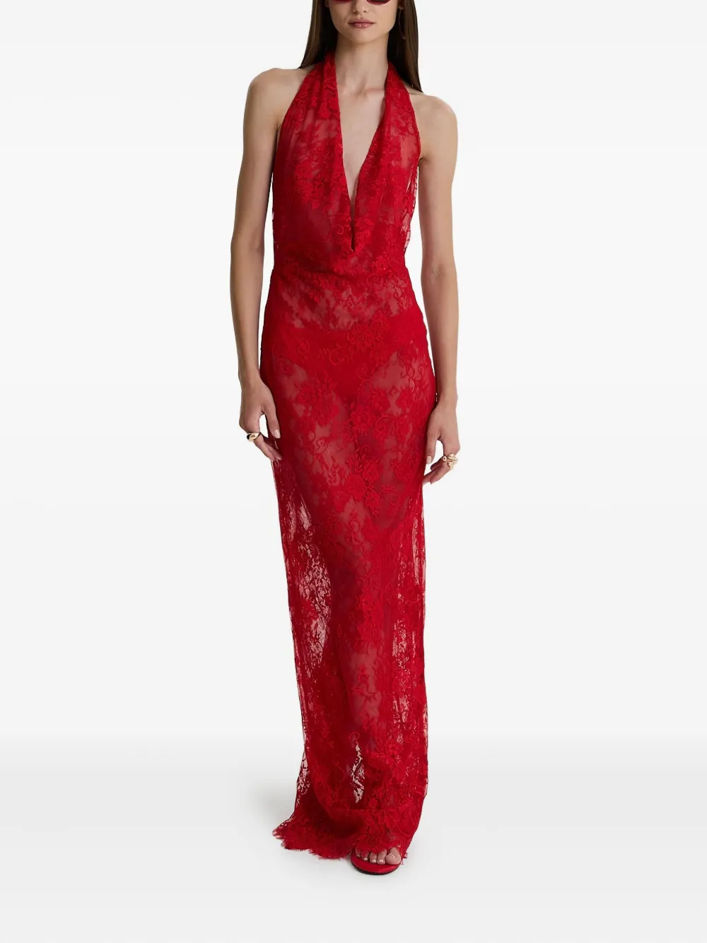 MOOS STUDIO Crimson Heat halter-neck lace maxi dress | Evening Dresses | Image 2
