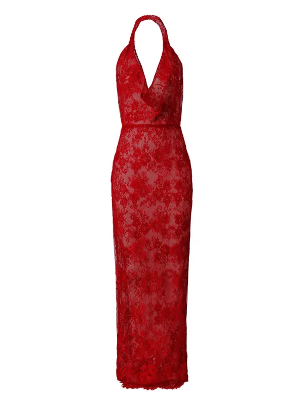 chinese dress ladies Penelope Halterneck Lace-Up Corset Maxi Dress in Berry Red main image 1