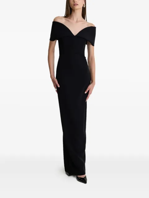 MOOS STUDIO Vestido longo Black Muse ombro a ombro com gola V