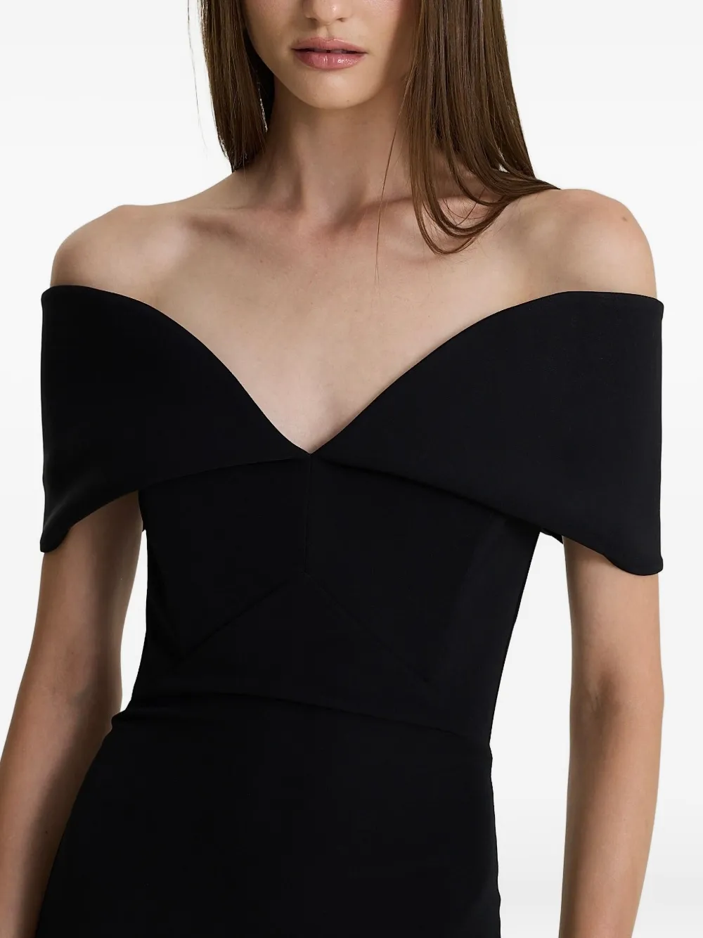 Moos Studio Black Muse Off-shoulder V-neck Maxi Dress In Black