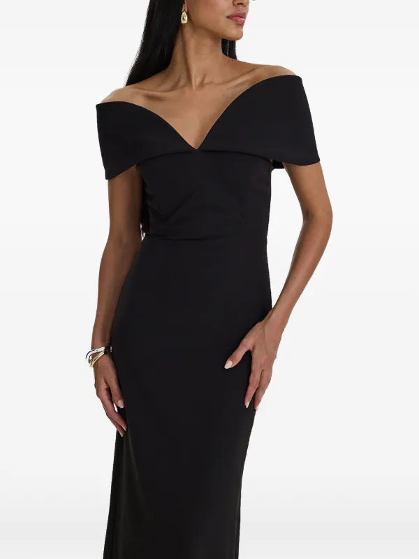 black v neck off the shoulder dress Moos Studio Muse Off-shoulder V-neck Maxi Dress