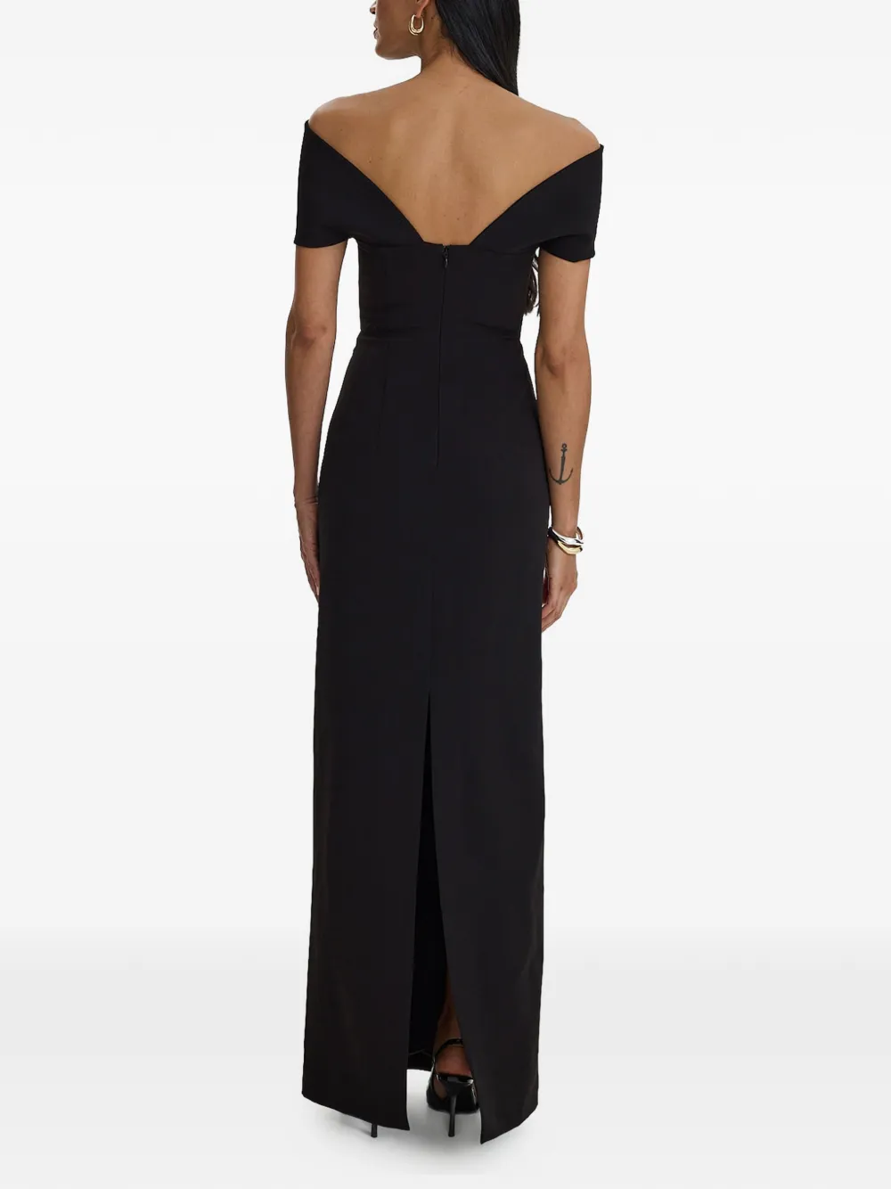 MOOS STUDIO Black Muse off-shoulder maxi-jurk met V-hals Zwart