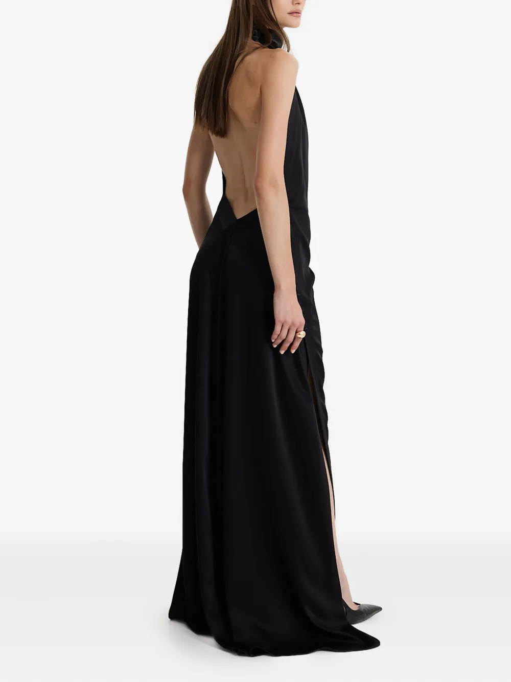 MOOS STUDIO Black Allure maxi-jurk met hoge hals en zijsplit Zwart