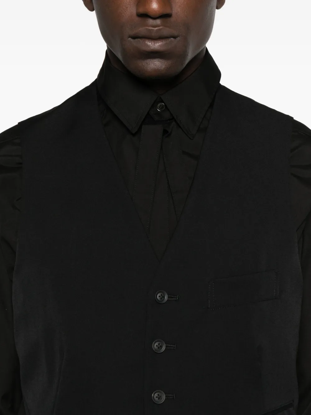 Yohji Yamamoto Gilet met V-hals en knoopsluiting Zwart