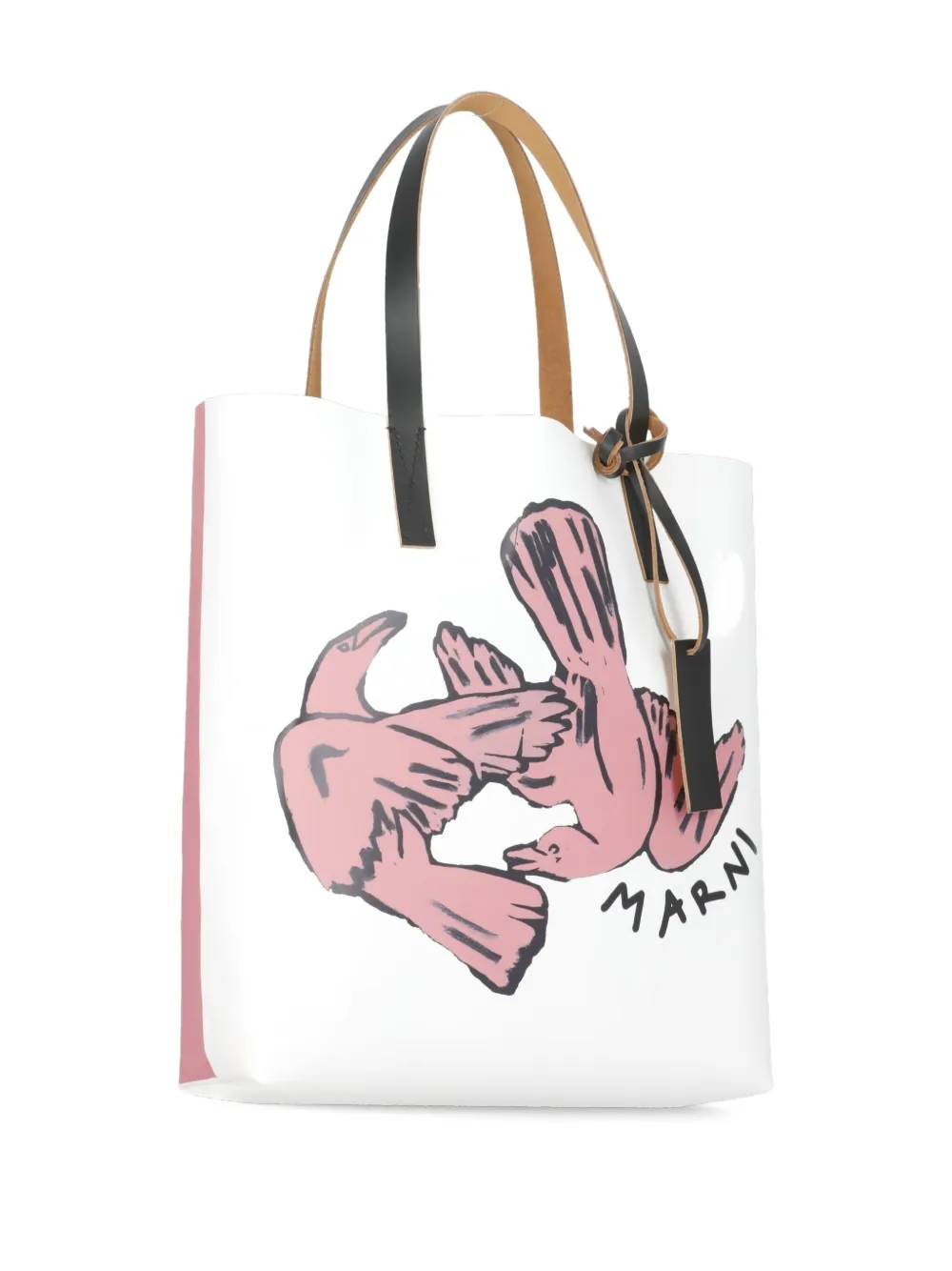 Marni Medium Bird-print Tote Bag In White
