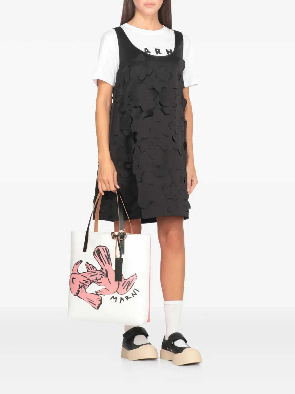 Marni medium bird-print tote bag - Wit
