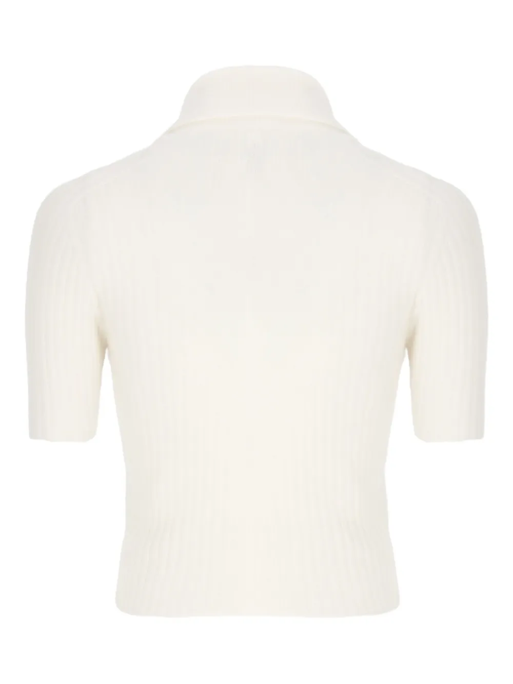Vanisé Ribbed Turtleneck Cropped Knitwear Top In White