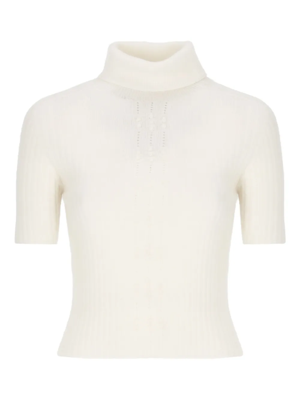 Vanisé Ribbed Turtleneck Cropped Knitwear Top In White