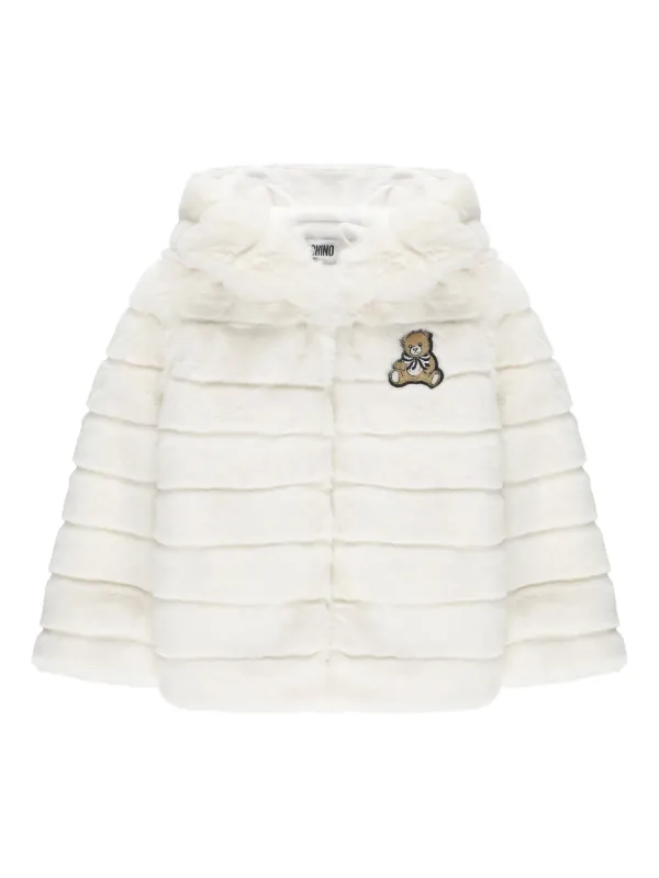 Moschino Kids teddy-bear Embroidered Hooded Jacket White