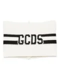 Gcds Kids logo-stripe wool scarf - White