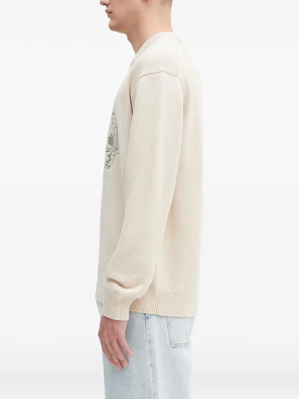 Drôle De Monsieur Sweater met borduurwerk en ronde hals - Beige
