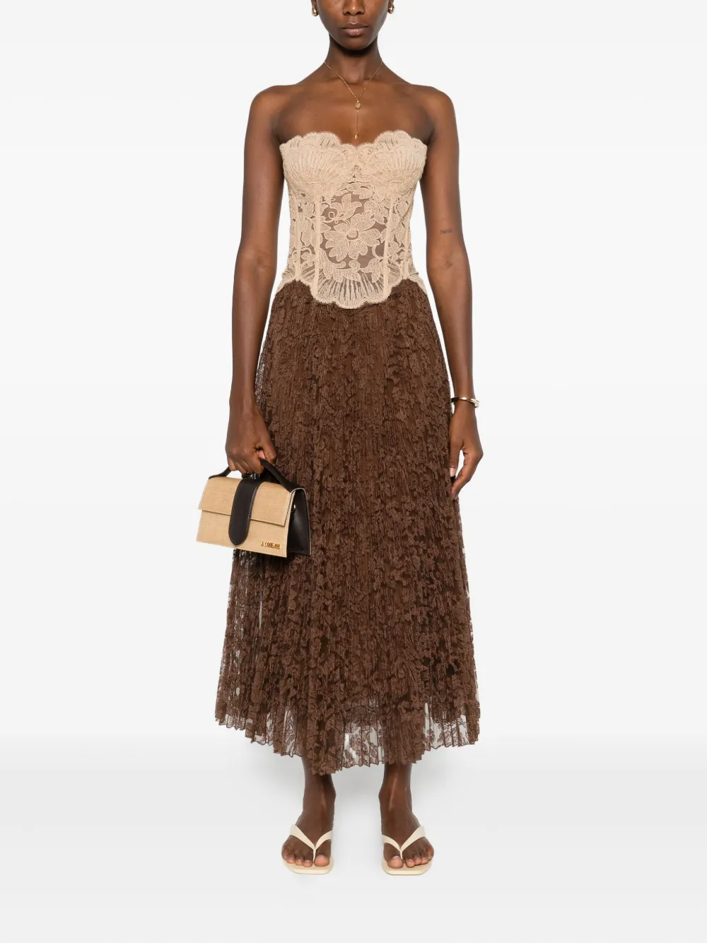 Ermanno Scervino pleated lace midi skirt - Bruin