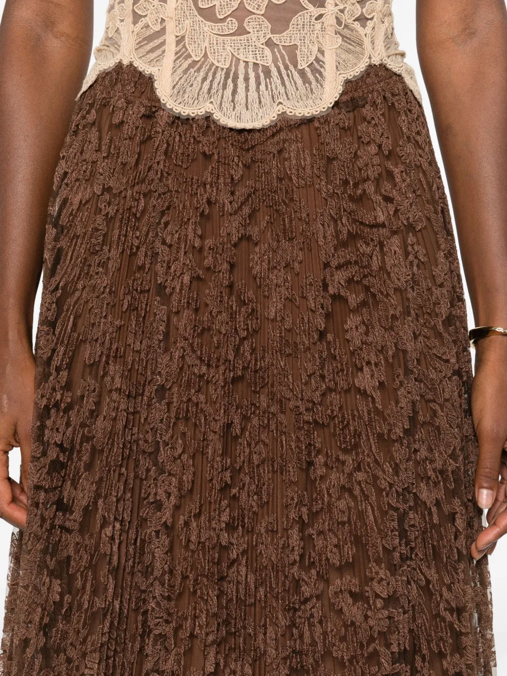 Ermanno Scervino Midi-plooirok met kant Bruin