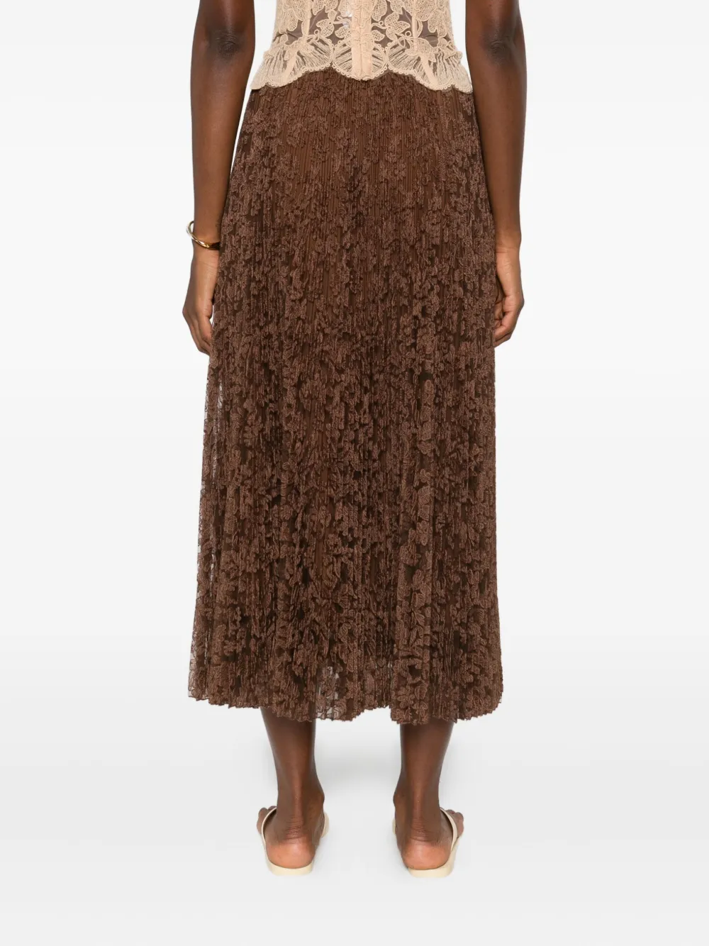 Ermanno Scervino Midi-plooirok met kant Bruin