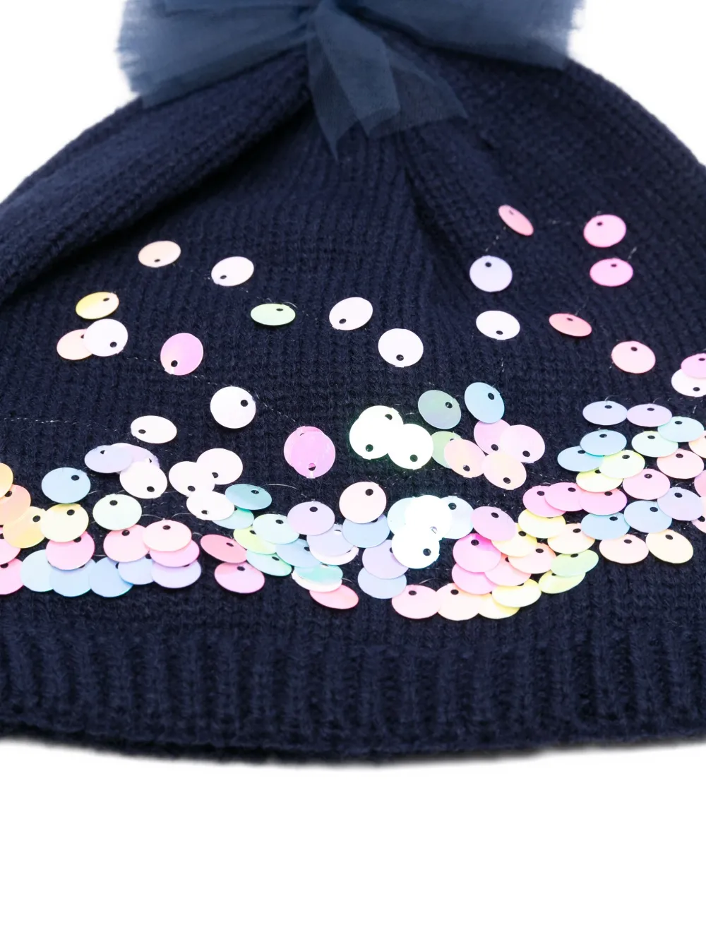Billieblush sequin-embellished tulle pompom beanie - Blauw