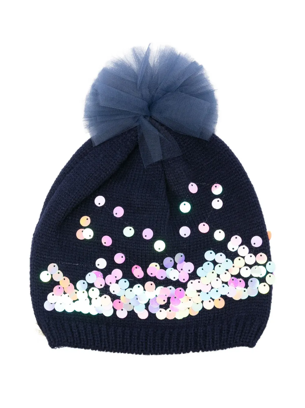 Billieblush sequin-embellished tulle pompom beanie Blauw