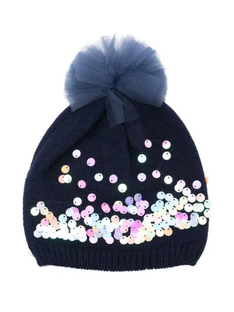 Billieblush sequin-embellished tulle pompom beanie