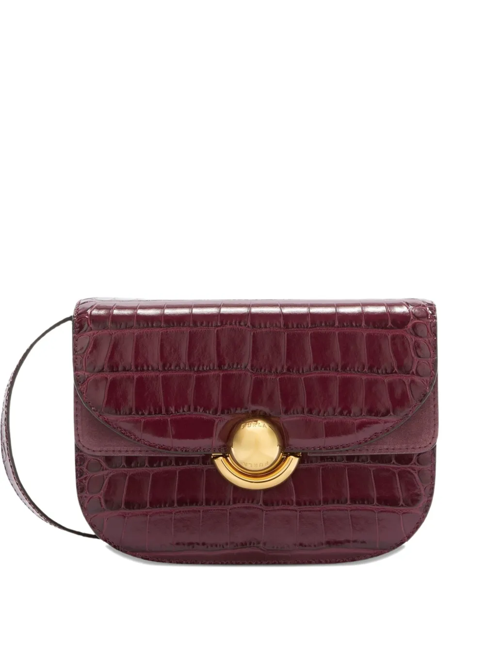 Furla Sfera Crocodile-embossed Dome Satchel In Red