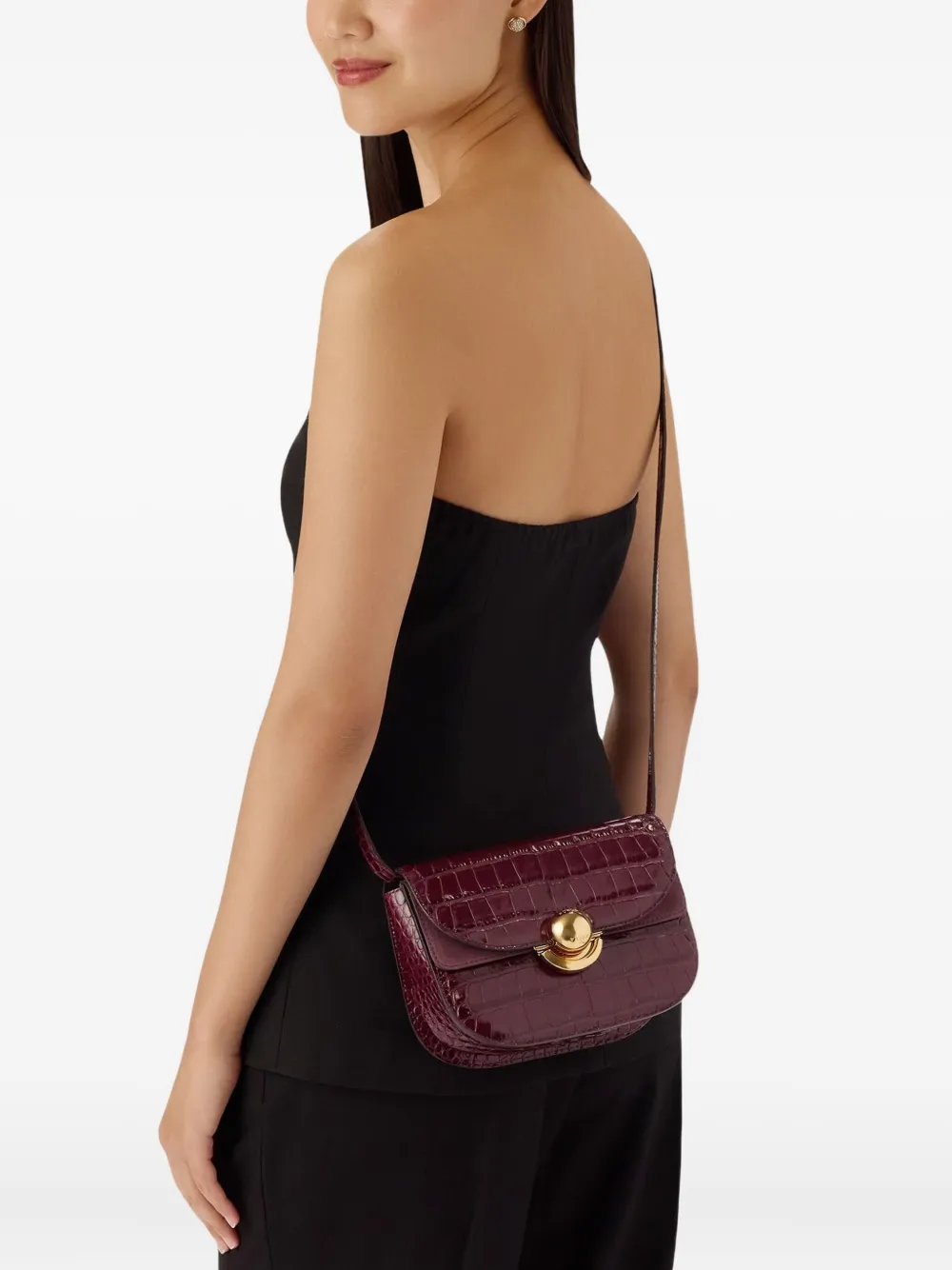 Furla Sfera Crocodile-embossed Dome Satchel In Red