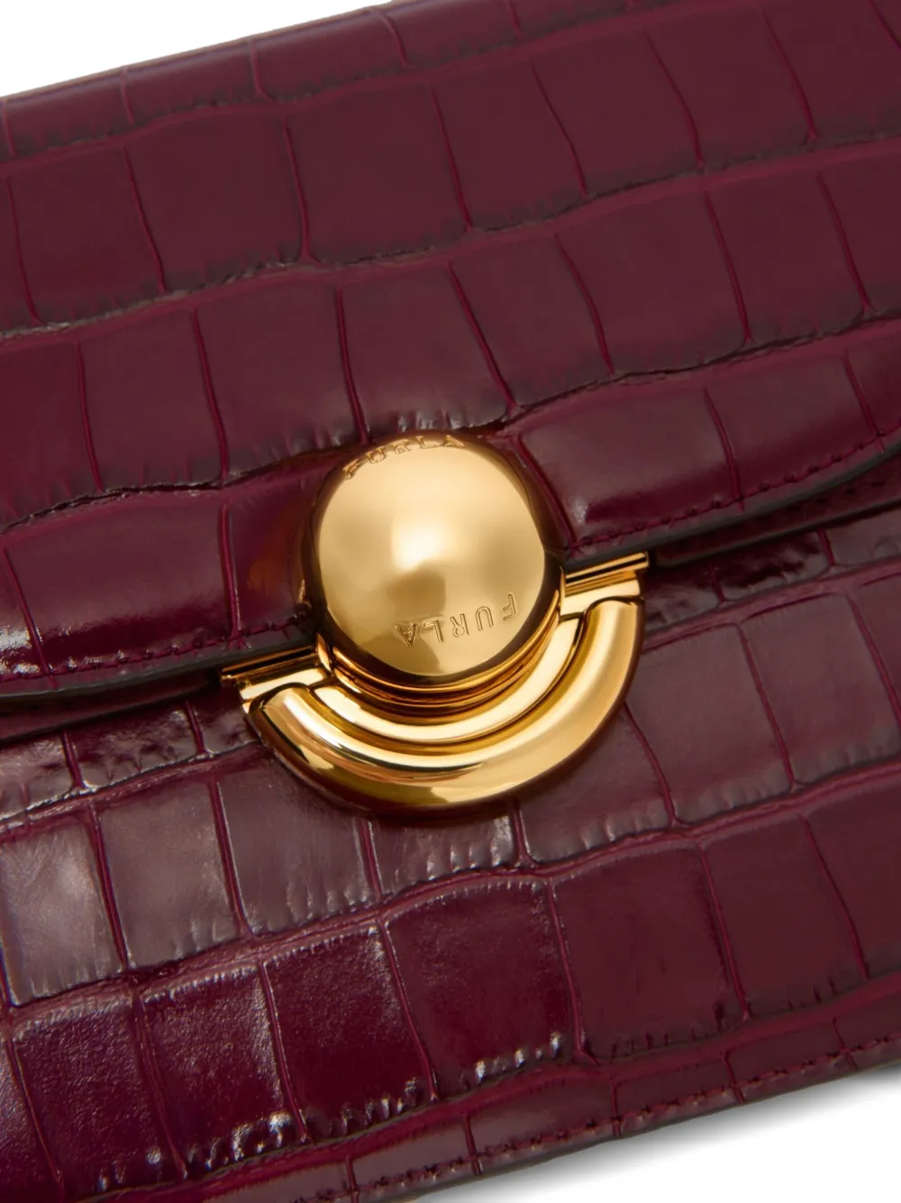 Furla Sfera Crocodile-embossed Dome Satchel In Red