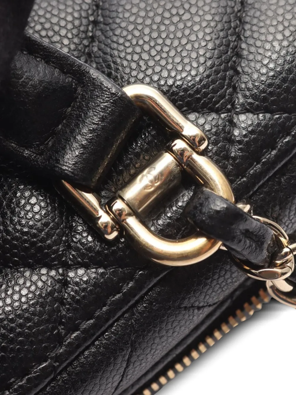 Pre-owned Chanel 2021~2022 Mini Matelasse Caviar-leather Bucket Bag In Black