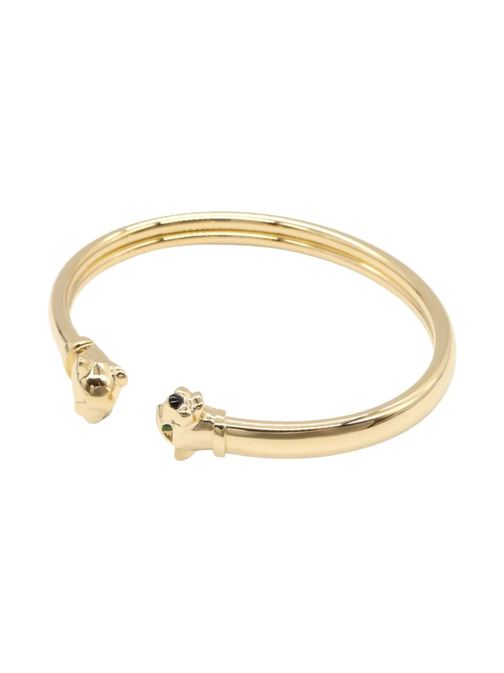 Pre-owned Cartier 2010s 18k Rose Gold Panther Tsavorite And Onyx Bangle Bracelet In Pink