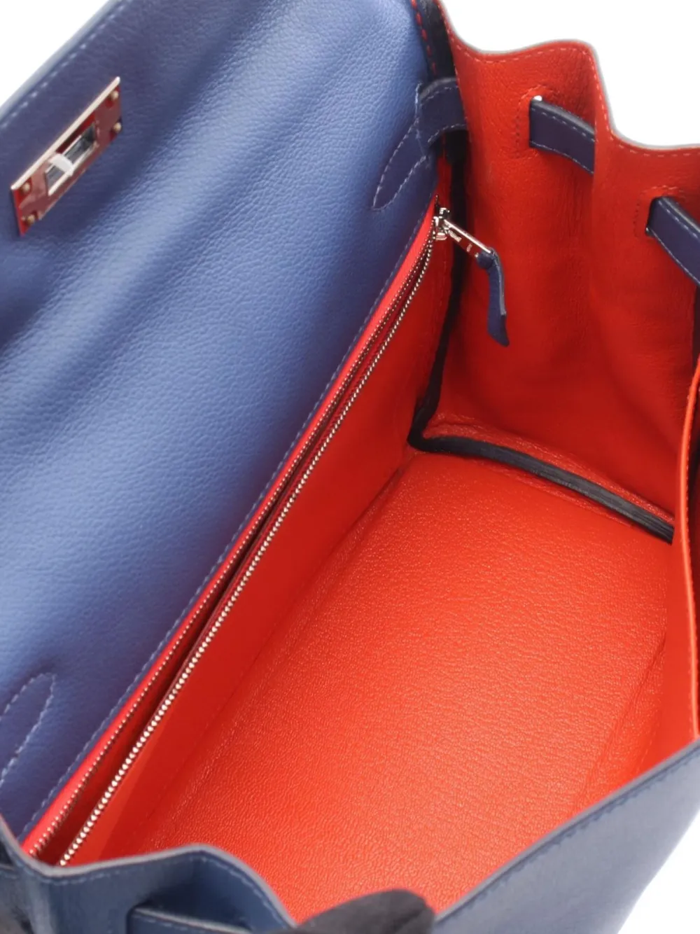Pre-owned Hermes 2019 Kelly28 Verso Bruton Pet Capucines Tote Bag In Blue