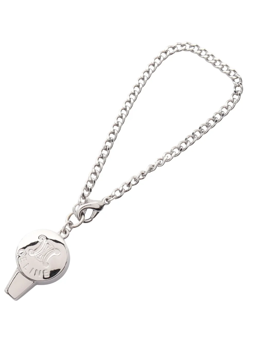 Pre-owned Celine 10s Engraved-logo Bag Charm In Silver