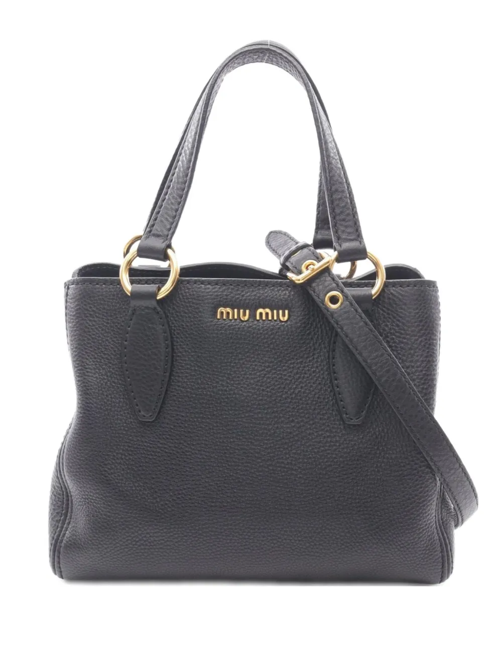 Pre-owned Miu Miu 10s Small Leather Tote Bag In Black
