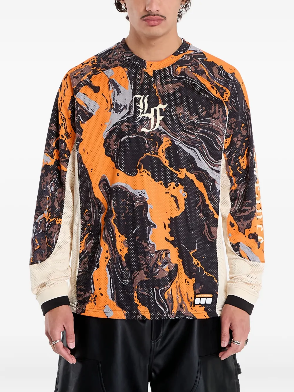 PUMA Lafrancé marble-print mesh jersey - オレンジ PUMA Lafrancé marble-print mesh jersey - オレンジ
