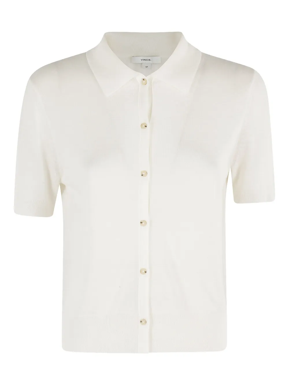Vince Womens Off White Polo-collar Short-sleeves Wool-blend Top In White