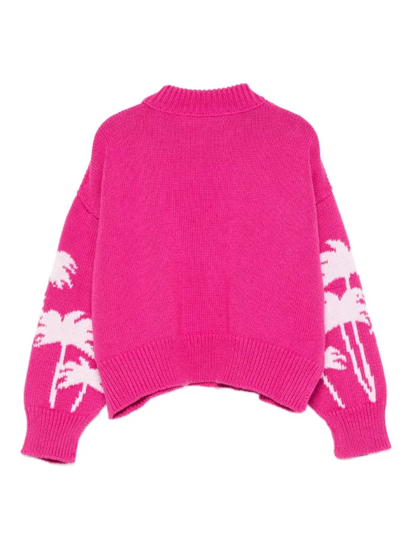 Palm Angels Kids palm-tree-pattern Wool Sweater | Pink | FARFETCH