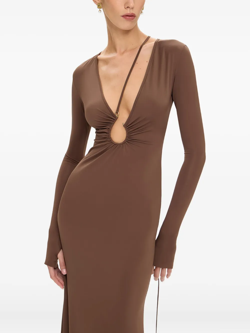 KOROBEYNIKOV Asymmetrische maxi-jurk met ringdetail Bruin