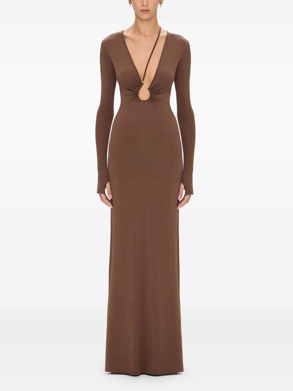 KOROBEYNIKOV Asymmetrische maxi-jurk met ringdetail - Bruin