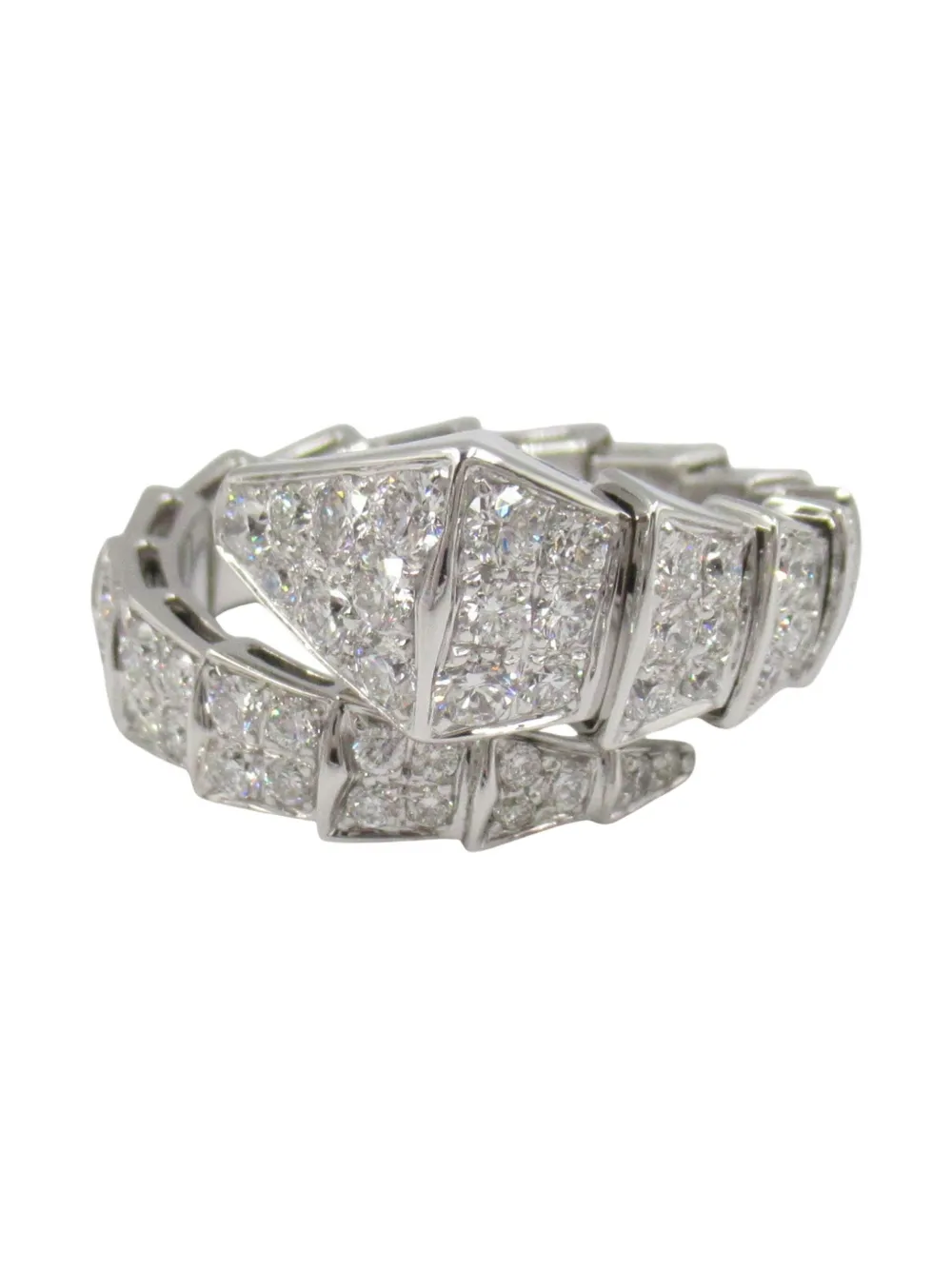 Pre-owned Bvlgari 2010s 18k White Gold Serpenti Viper Diamond Ring In Silver