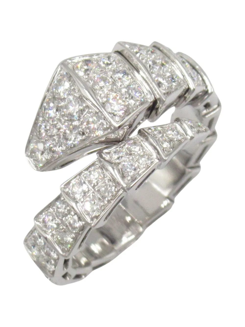 Pre-owned Bvlgari 2010s 18k White Gold Serpenti Viper Diamond Ring In Silver