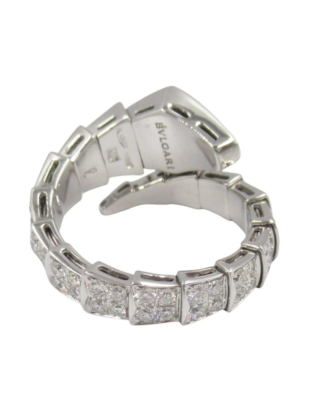 Pre-owned Bvlgari 2010s 18k White Gold Serpenti Viper Diamond Ring In Silver
