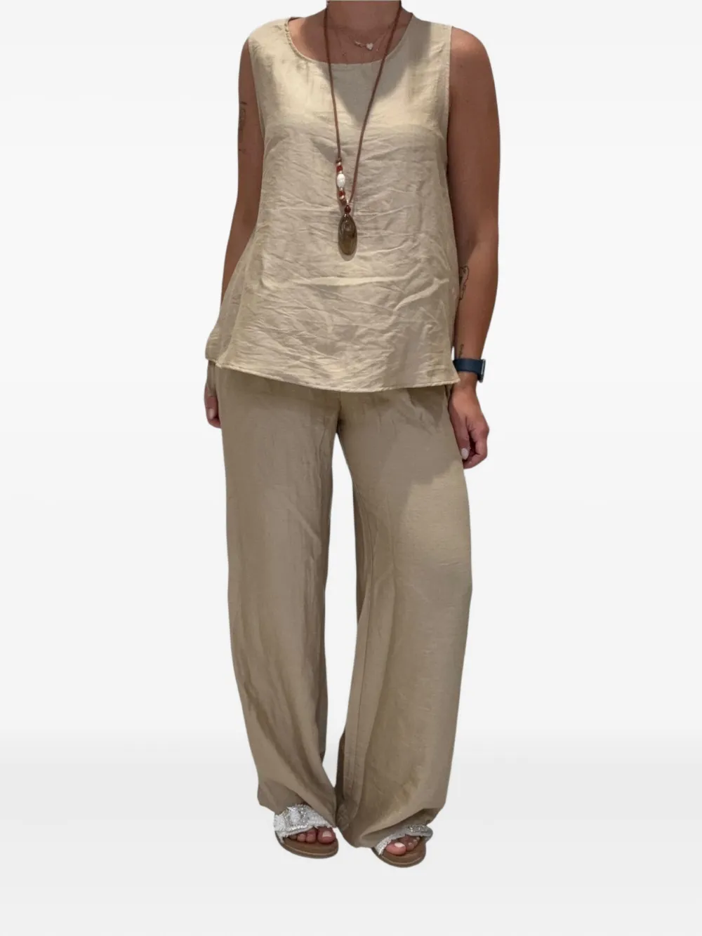 VICOLO pleated wide-leg jumpsuit - Beige