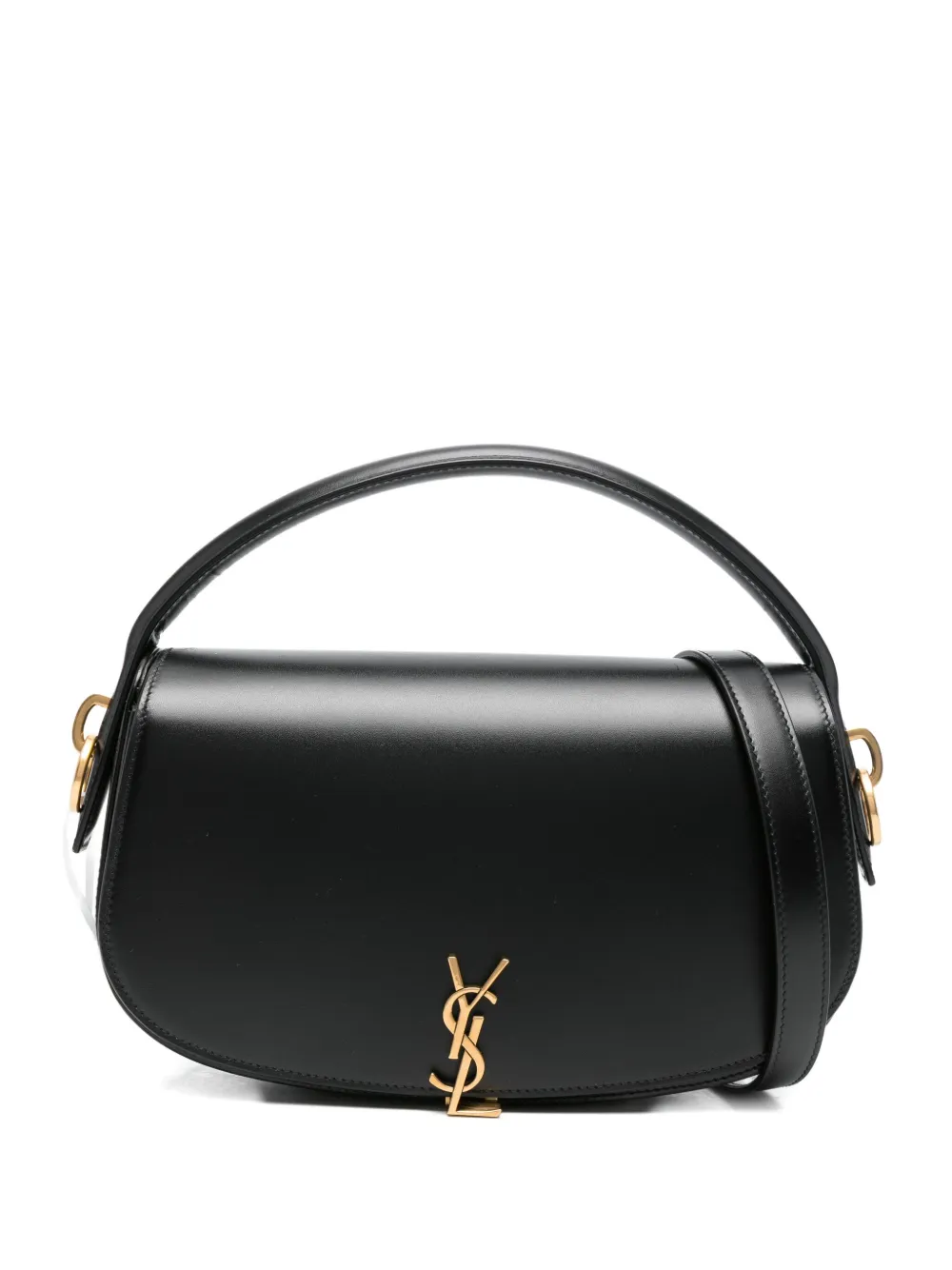 Saint Laurent Logo-plaque Curved Shoulder Bag In Black