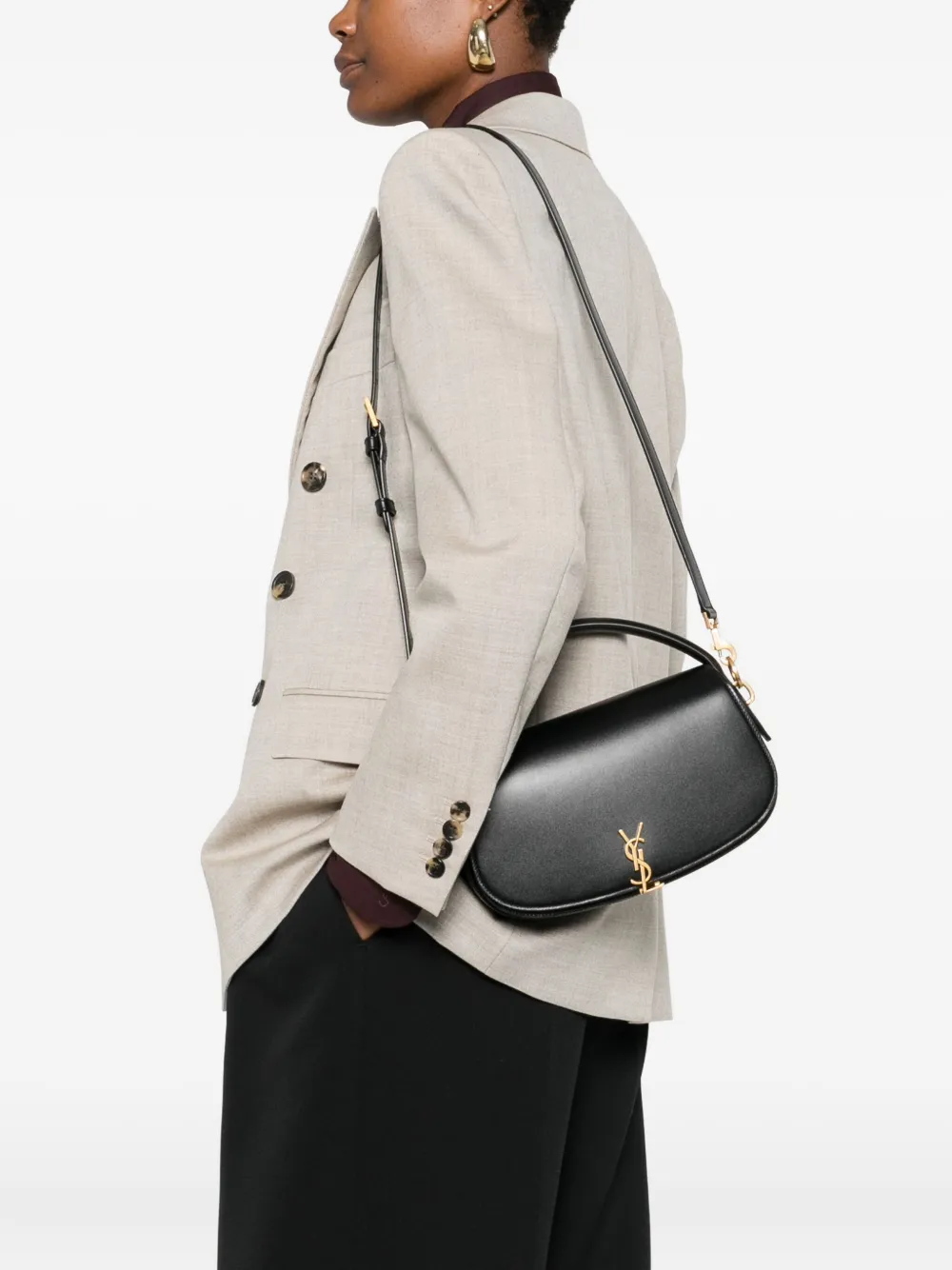 Saint Laurent logo-plaque curved shoulder bag - Zwart
