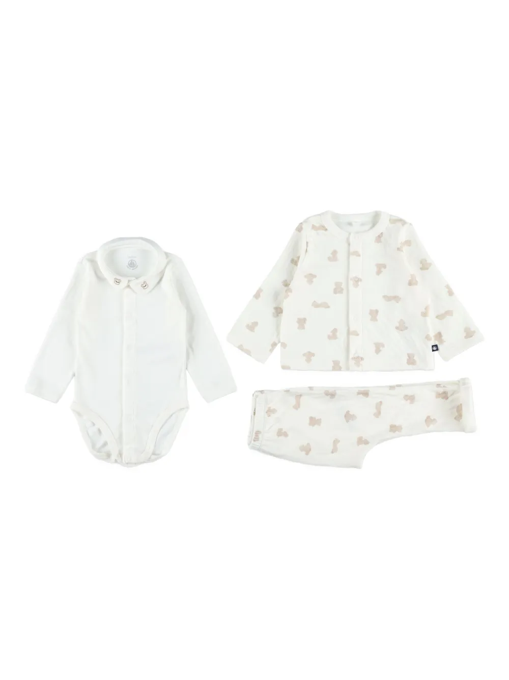 Petit Bateau Babies' Bear-print Trousers Set (pack Of Three) In White