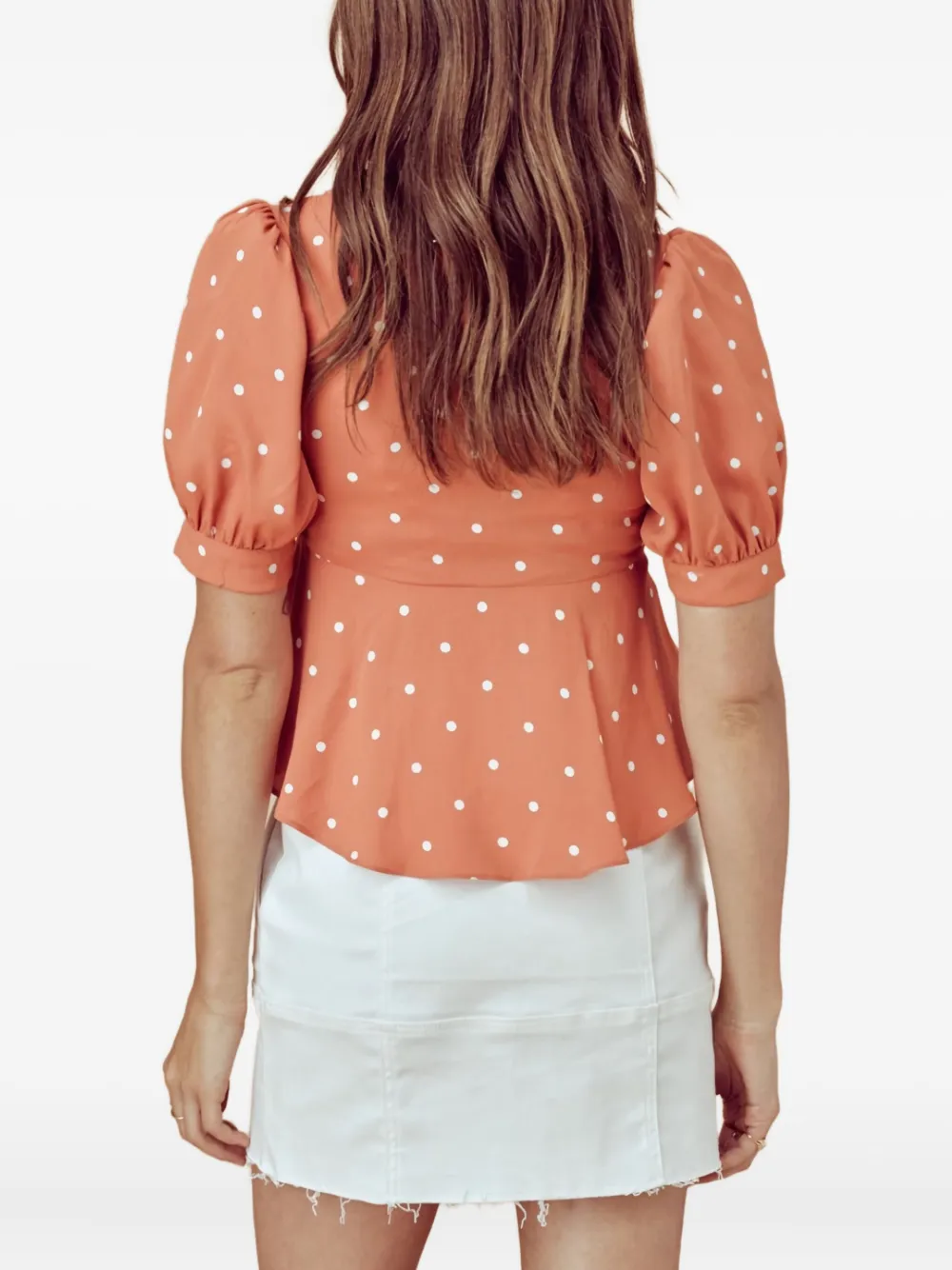 For Love And Lemons polka dot puff-sleeve blouse Oranje