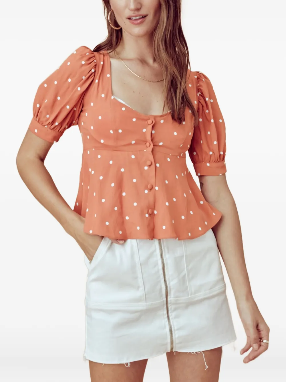 For Love And Lemons polka dot puff-sleeve blouse - Oranje