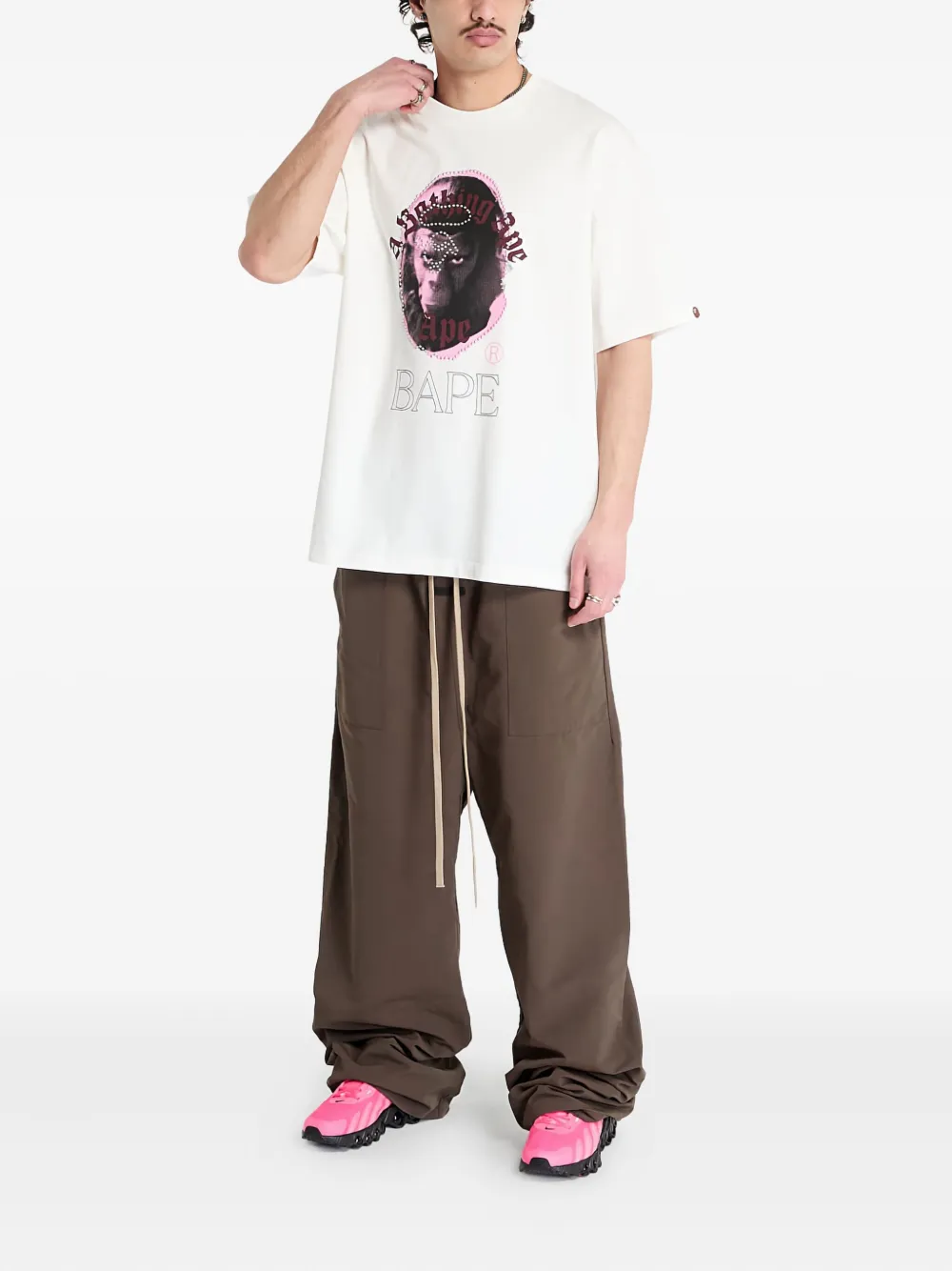 A BATHING APE rhinestone-embellished ape head-print T-shirt Wit