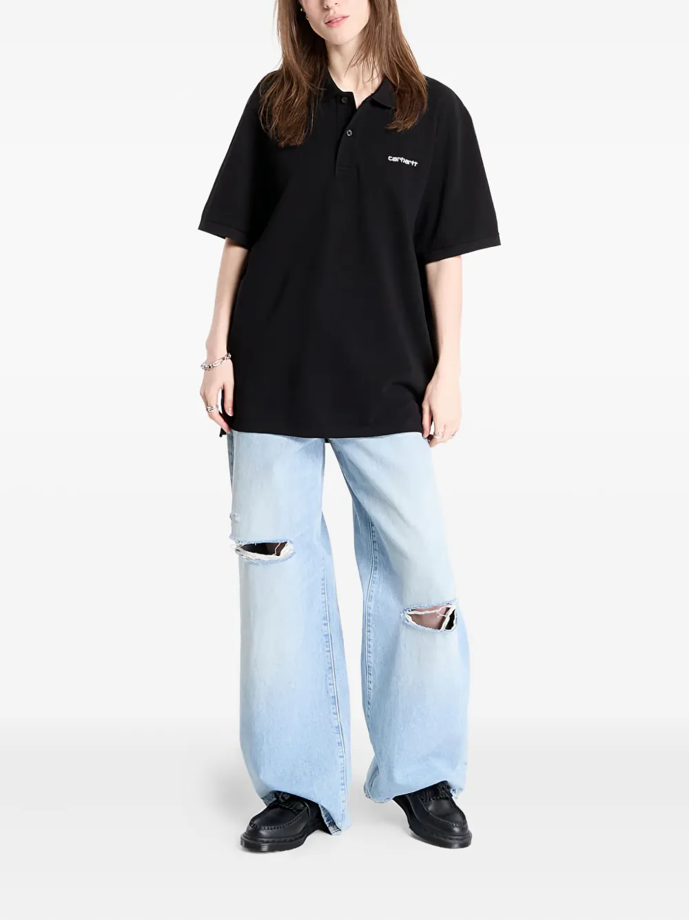 Carhartt WIP Script-logo polo shirt Zwart