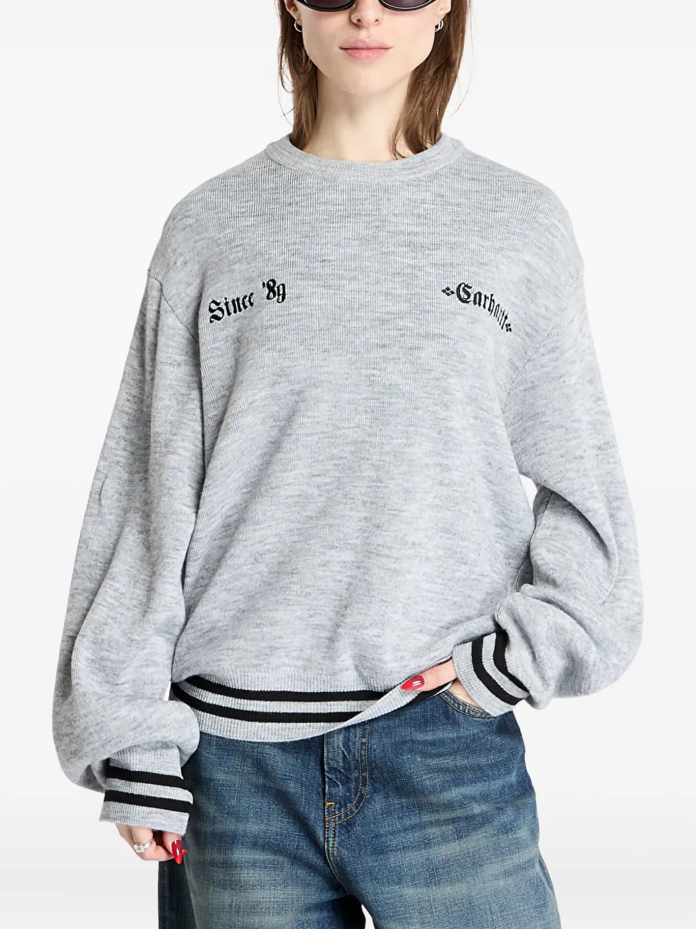 Carhartt WIP embroidered ribbed-cuff sweater Grijs