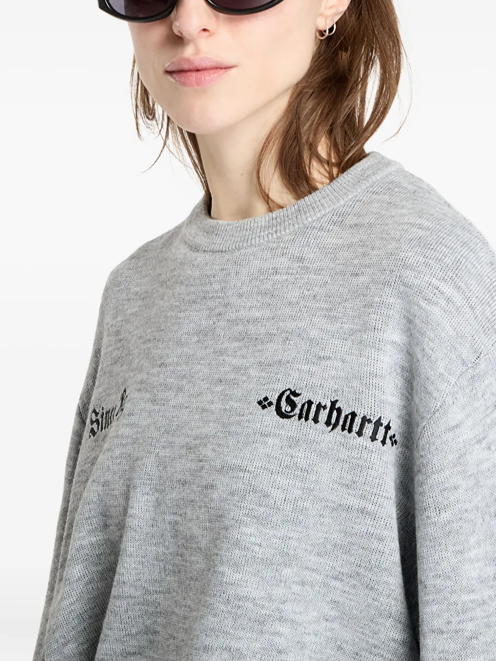 Carhartt WIP embroidered ribbed-cuff sweater Grijs