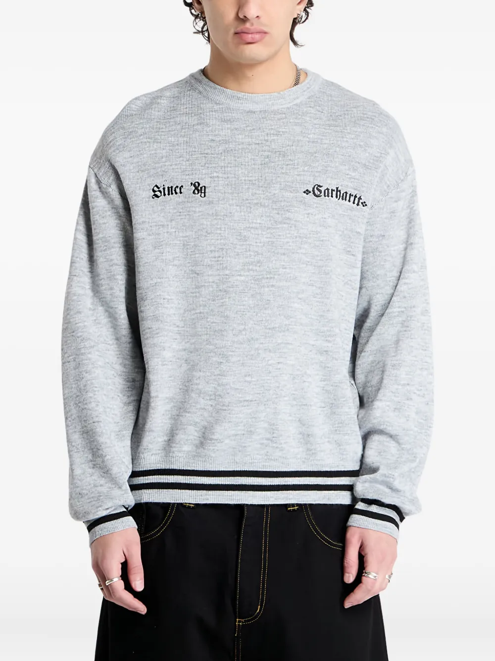 Carhartt WIP embroidered ribbed-cuff sweater Grijs