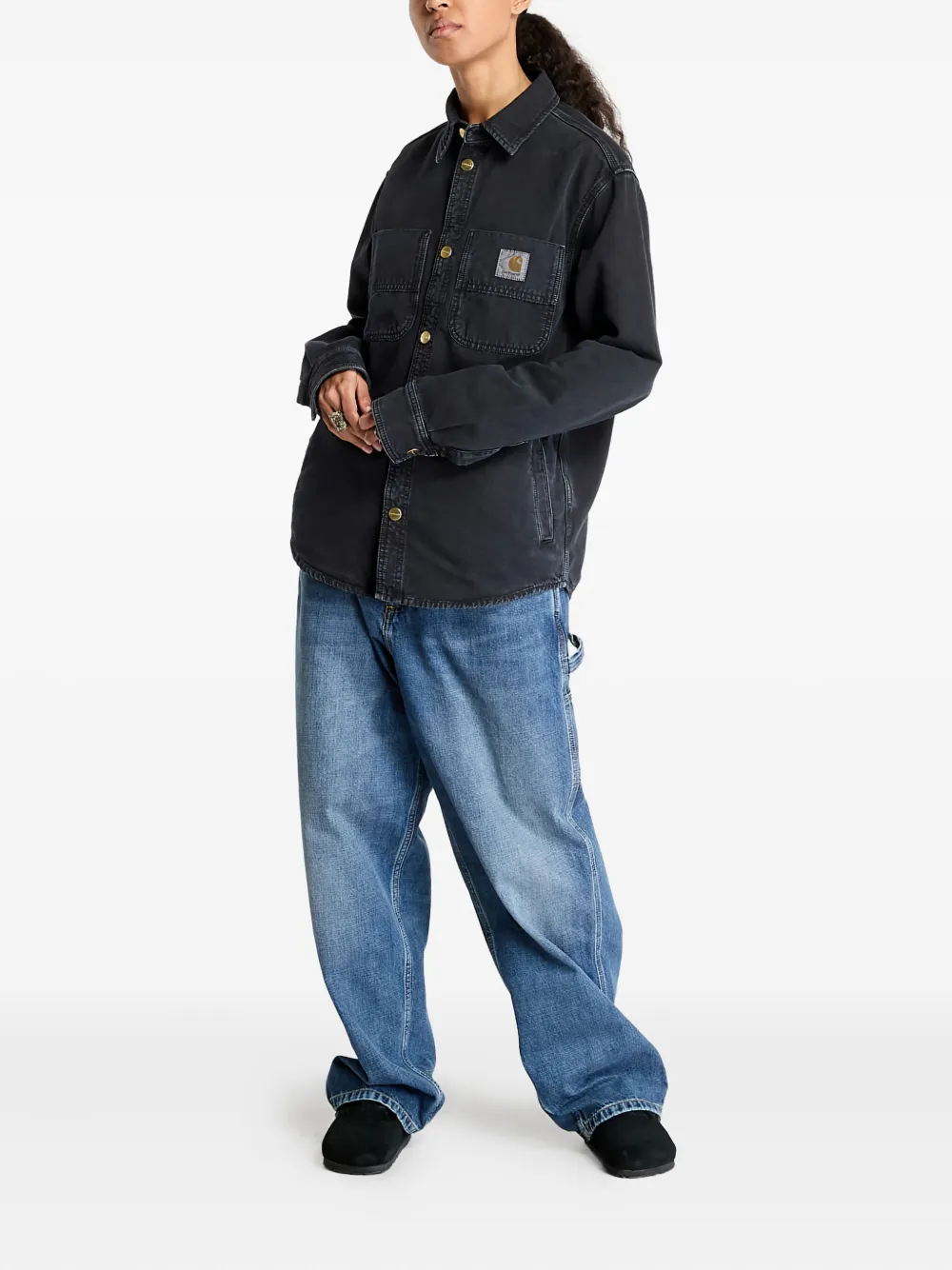 Carhartt WIP Shirtjack met zakdetail en knopen Zwart